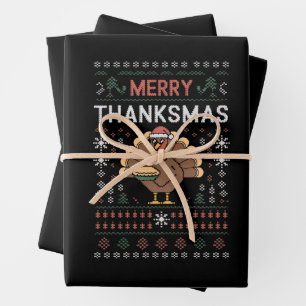 Prettig Dankfeest Kerstmis Thanksgiving Kalkoen Inpakpapier Vel