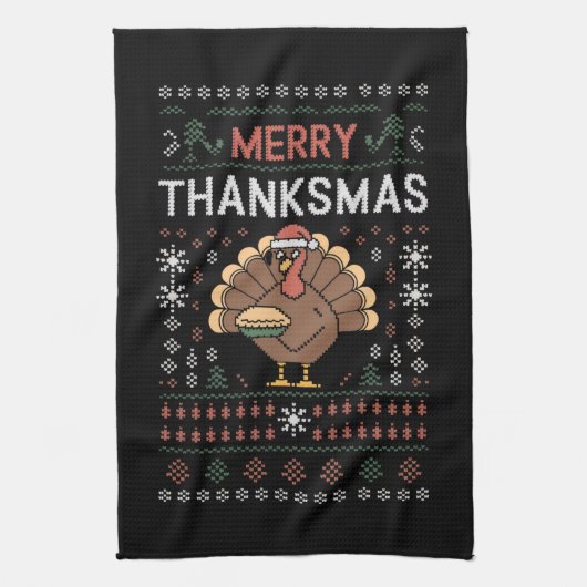 Prettig DankKerstmis Kerstmis Dankzegging Kalkoen  Theedoek (Verticaal)