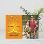 Prettig Divali, Gouden Kaars, Vuurwerk, Foto Kaart (Staand voorkant)