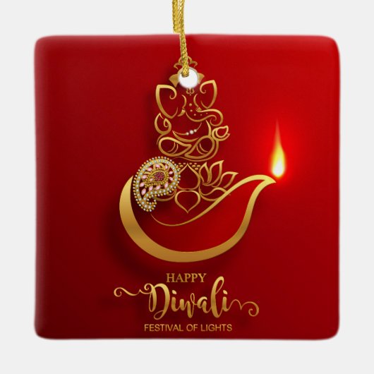 Prettig Divali Keramisch Ornament (Voorkant)