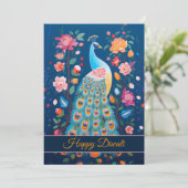 Prettig Divali Pauw & Bloemen Kaart (Staand voorkant)
