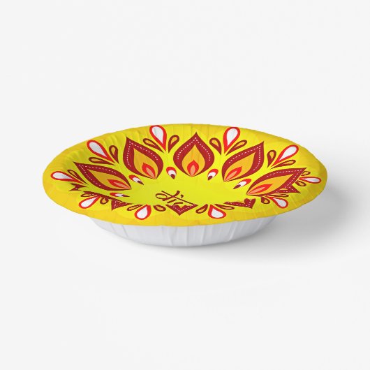 Prettig Divali Toevoegen Jaar Geel Rood  Papieren Kommen (Gebogen)