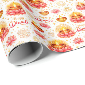Prettig Divali — Waterverf Diya & Lotus Cadeaupapier