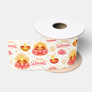 Prettig Divali — Waterverf Diya & Lotus Satijnen Lint