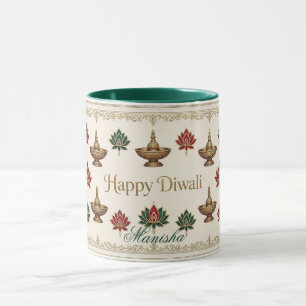 Prettig Diwali Deepak Lotus Motieven Indiase Erfgo Mok