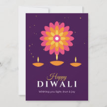 Prettig Diwali Diya Rangoli Paarse Vakantietkaart