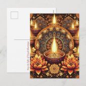 Prettig Diwali Mandala Diya Lotus Lichtfestival Feestdagenkaart (Voorkant / Achterkant)