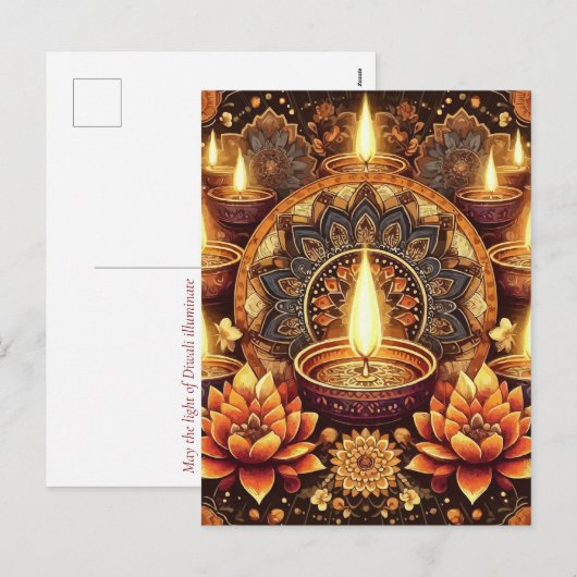 Prettig Diwali Mandala Diya Lotus Lichtfestival Feestdagenkaart (Voorkant / Achterkant)