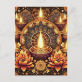 Prettig Diwali Mandala Diya Lotus Lichtfestival Feestdagenkaart (Voorkant)