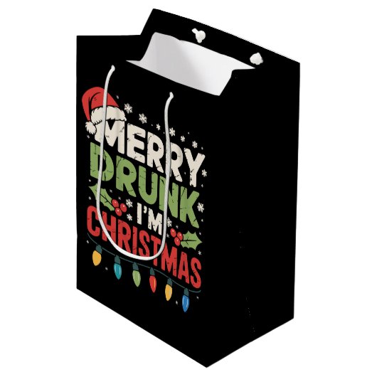 Prettig Dronken Ik Kerst Misplaatst Kerstman Grap Medium Cadeauzakje (Voorkant Gekanteld)