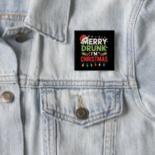 Prettig Dronken Ik Kerstmis Grappige Kerstman Grap Vierkante Button 5,1 Cm