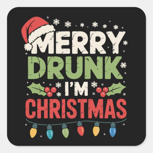 Prettig Dronken Ik Kerstmis Grappige Kerstman Grap Vierkante Sticker (Voorkant)