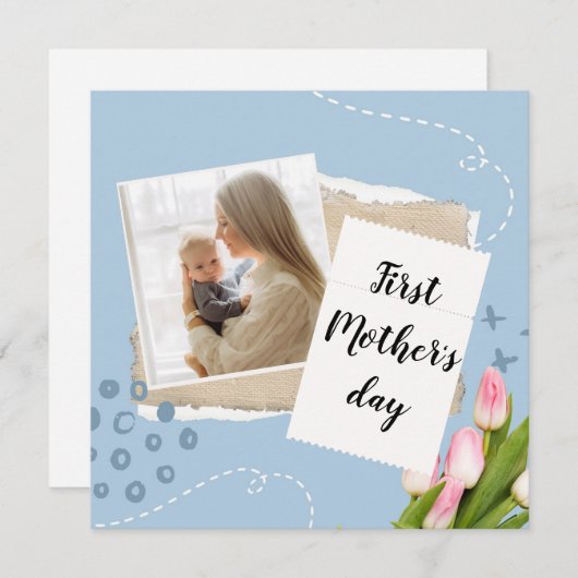 Prettig Eerste Moederdag Bloem Foto Groetkaart Feestdagenkaart (Voorkant / Achterkant)