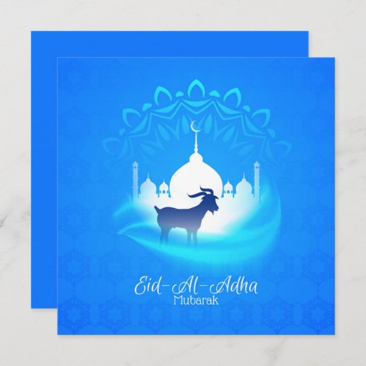Prettig Eid Al Adha Mubarak Witte Blauwe Geit Isla Feestdagenkaart (Voorkant / Achterkant)