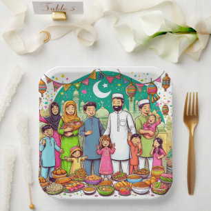 Prettig Eid Familie Grappig Vieringen Ontwerp Papieren Bordje
