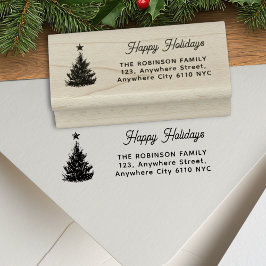 Prettig eindejaar dennenboom Kerst retouradres Rubberstempel