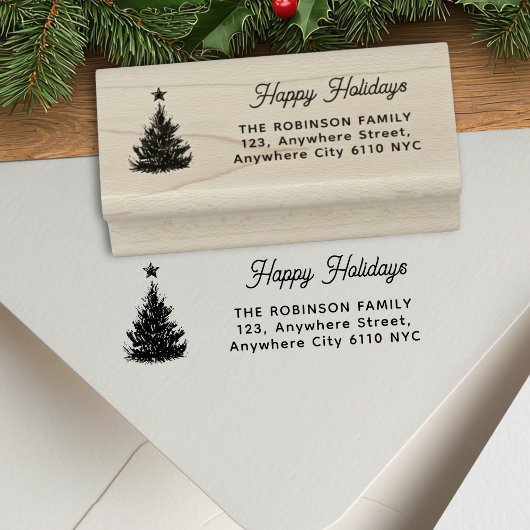 Prettig eindejaar dennenboom Kerst retouradres Rubberstempel