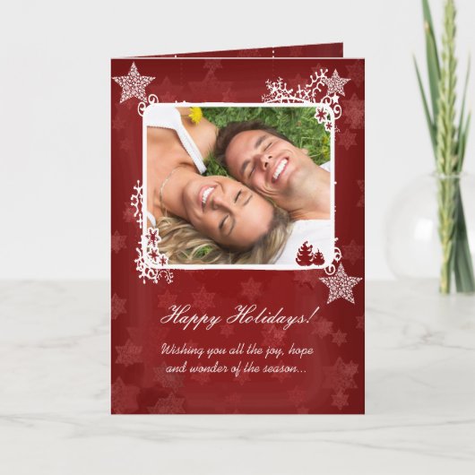 Prettig eindejaar Rood Sterren Uw fotokaart Feestdagen Kaart (Voorkant)