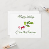 Prettig eindjaar tak met hulstbessen naam plaats kaart (Voorkant / Achterkant in situ)