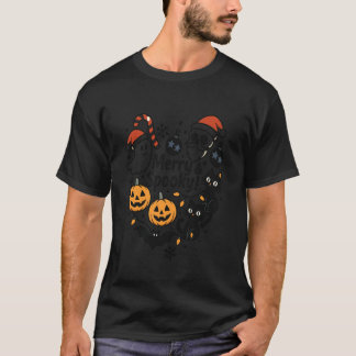 Prettig en eng Halloween Kerstmis Mooie Katten Pom T-shirt