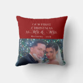 Prettig en getrouwd Pasgetrouwd Foto Eerste Kerstm Kussen (Achterkant)