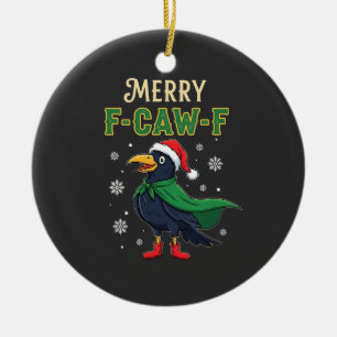Prettig F-Caw-F Fijne Kerst Raven Kraai Kerstman Keramisch Ornament
