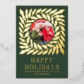 Prettig feest 2 Foto Modern Script Vet Floraal Folie Feestdagenkaart (Voorkant)