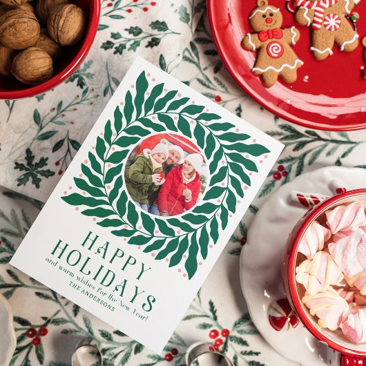 Prettig feest 2 Foto Modern Script Vet Floral  Feestdagenkaart