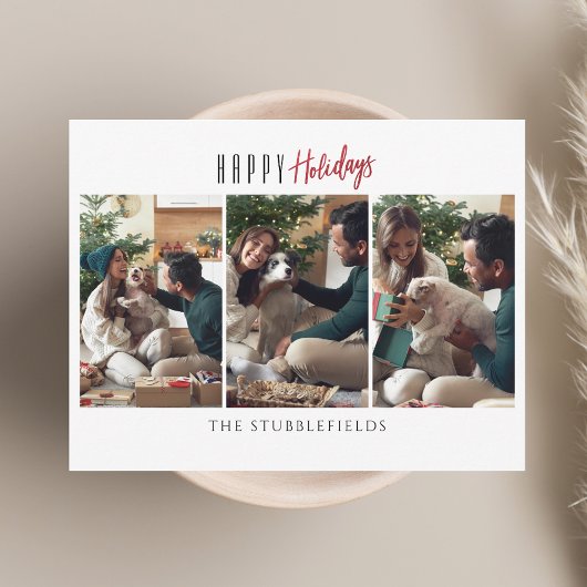 Prettig feest 3 familiefoto's kerstgroeten notitiekaartje