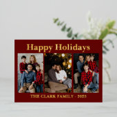 Prettig feest 3 foto vakantie folie kaart (Staand Voorkant)