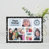 Prettig feest Blue en Black Kerst 5 Foto Feestdagenkaart (Staand voorkant)