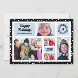 Prettig feest Blue en Black Kerstmis 5 Foto Feestdagenkaart