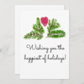 Prettig feest. Dennentak met rode hart. Feestdagenkaart (Voorkant / Achterkant)