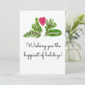 Prettig feest. Dennentak met rode hart. Feestdagenkaart (Staand voorkant)