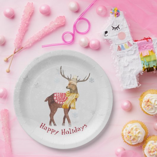Prettig feest Dier in sneeuw Papieren Bordje (Feest)