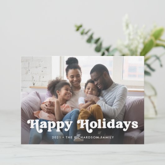 Prettig feest | Eenvoudige Boho-foto-overlay Feestdagenkaart (Staand voorkant)