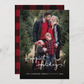 Prettig feest | Elegante Buffalo geruite foto  Feestdagenkaart (Voorkant / Achterkant)