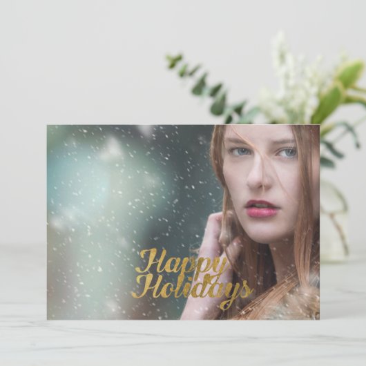 Prettig feest Faux goud schrift Feestdagenkaart (Staand voorkant)