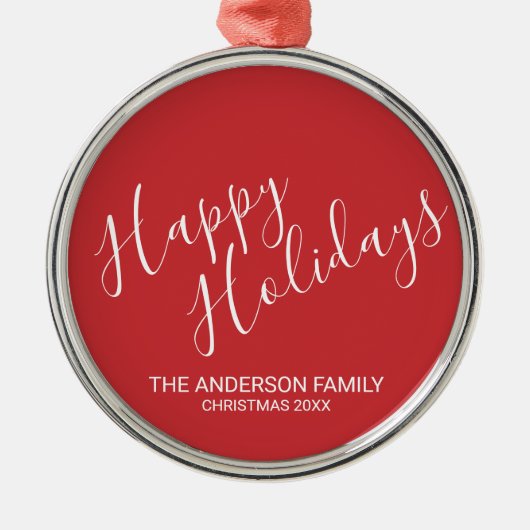 'Prettig feest' Festief rood Metalen Ornament (Voorkant)