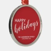 'Prettig feest' Festief rood Metalen Ornament (Rechts)