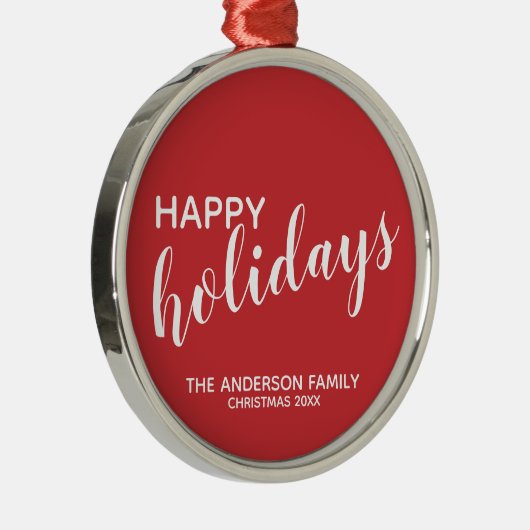 'Prettig feest' Festief rood Metalen Ornament (Rechts)