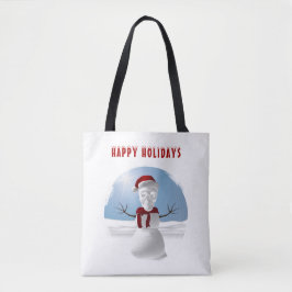 Prettig feest. Grappige sneeuwman met schedelkop Tote Bag