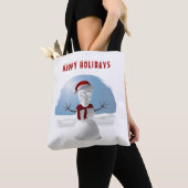 Prettig feest. Grappige sneeuwman met schedelkop Tote Bag (Dichtbij)