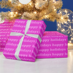 Prettig feest   Helder Fuchsia Roze Typografie Cadeaupapier