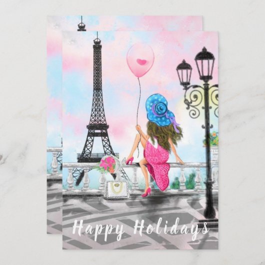 Prettig feest - ik hou van Parijs - Vrouw met ball (Voorkant / Achterkant)