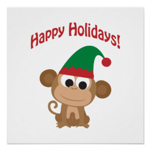 Prettig feest! Kerstman aap elf Poster