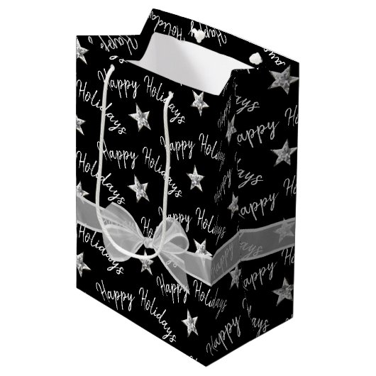 Prettig feest met diamantsterren  medium cadeauzakje (Voorkant Gekanteld)
