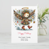 Prettig feest met een grillige engel feestdagenkaart (Staand voorkant)