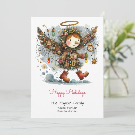 Prettig feest met een grillige engel feestdagenkaart (Staand voorkant)