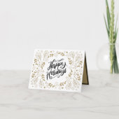 Prettig feest met goud bloemmotief met takken en b feestdagen kaart (Voorkant)